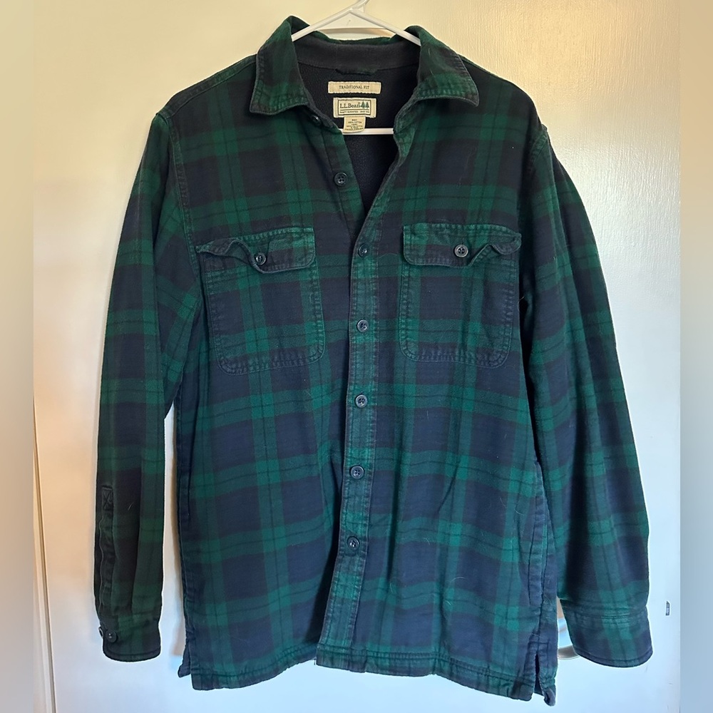 LLBean fleece lined plaid shaket